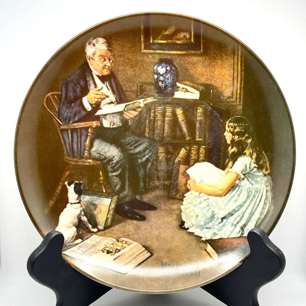 Norman Rockwell “The Storyteller” plate w/display